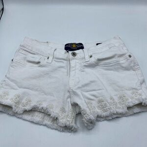 Lucky Brand The Cut Off Jean Short Floral Hem Stretch Denim 0/25 White Micro Hip